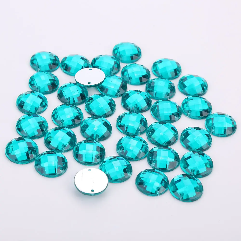 8mm/10mm/12mm/15mm Round Acrylic Flat Back Rhinestone 2 Holes sewing Rhinestone Crystal Beads For DIY Crafts 18 colors choose