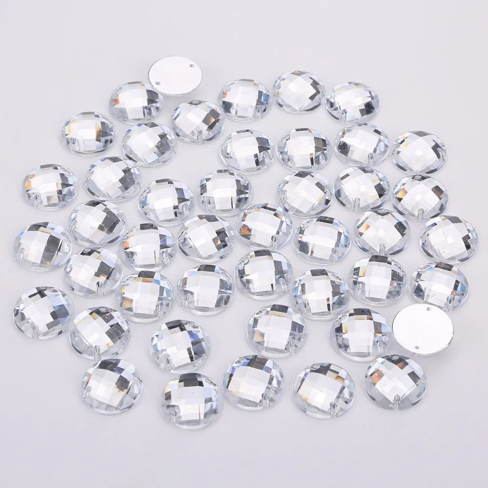 8mm/10mm/12mm/15mm Round Acrylic Flat Back Rhinestone 2 Holes sewing Rhinestone Crystal Beads For DIY Crafts 18 colors choose
