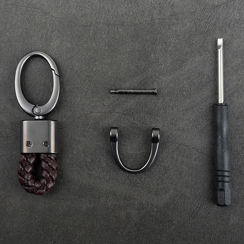 New Hand-Woven Leather Car Key Ring Men Women Rope Key Chain Waist Keychains Charm Metal Key Holder Gift Jewelry