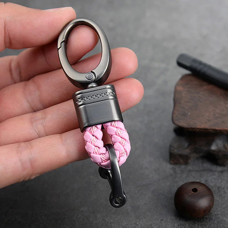 New Hand-Woven Leather Car Key Ring Men Women Rope Key Chain Waist Keychains Charm Metal Key Holder Gift Jewelry