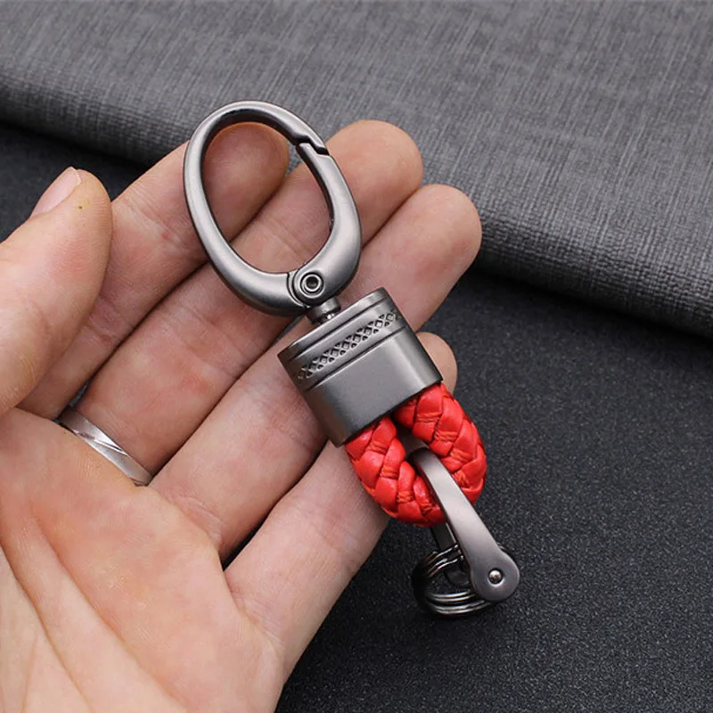 New Hand-Woven Leather Car Key Ring Men Women Rope Key Chain Waist Keychains Charm Metal Key Holder Gift Jewelry