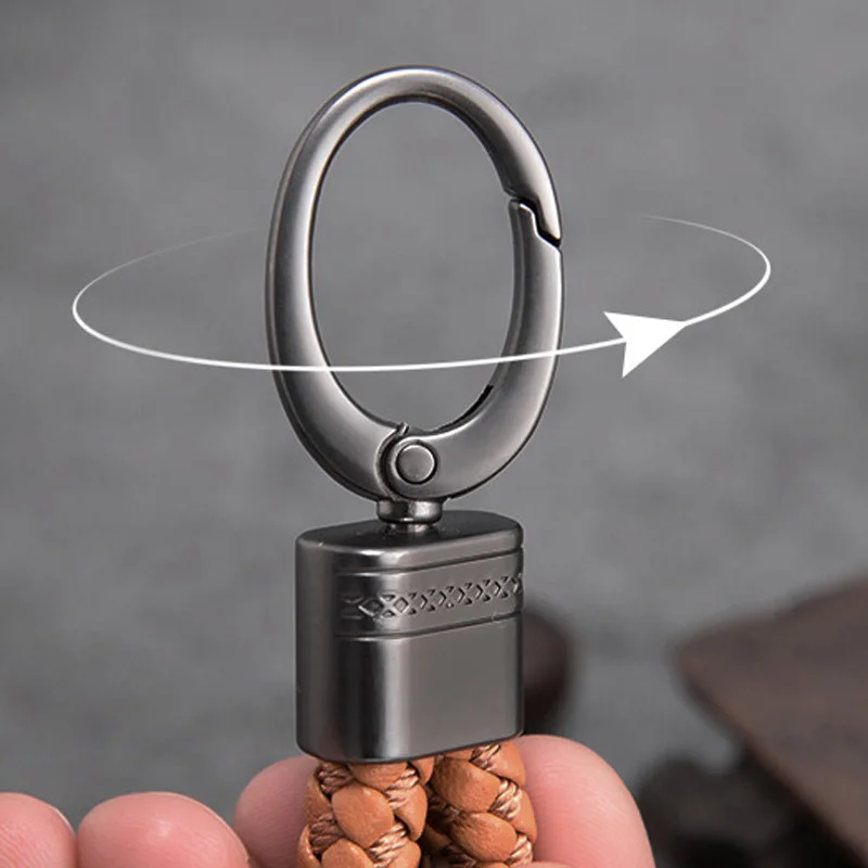 New Hand-Woven Leather Car Key Ring Men Women Rope Key Chain Waist Keychains Charm Metal Key Holder Gift Jewelry