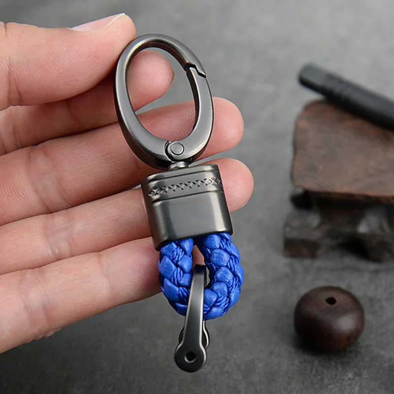New Hand-Woven Leather Car Key Ring Men Women Rope Key Chain Waist Keychains Charm Metal Key Holder Gift Jewelry