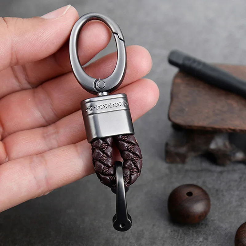 New Hand-Woven Leather Car Key Ring Men Women Rope Key Chain Waist Keychains Charm Metal Key Holder Gift Jewelry