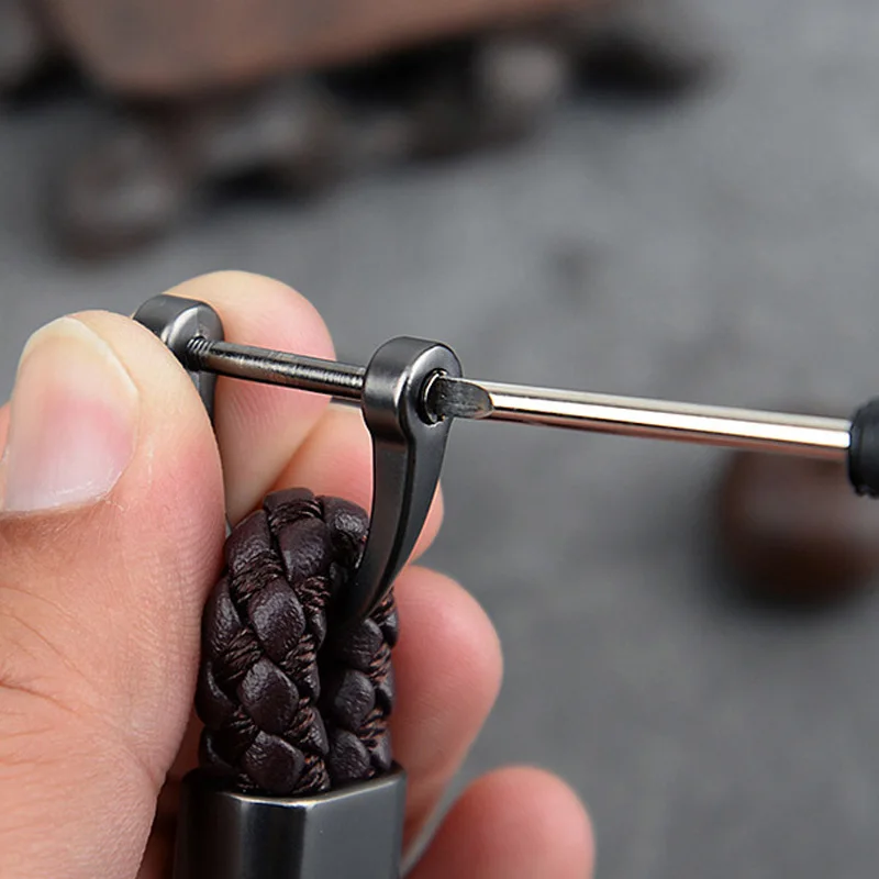 New Hand-Woven Leather Car Key Ring Men Women Rope Key Chain Waist Keychains Charm Metal Key Holder Gift Jewelry