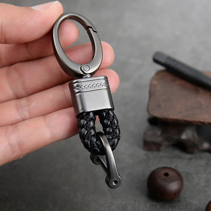 New Hand-Woven Leather Car Key Ring Men Women Rope Key Chain Waist Keychains Charm Metal Key Holder Gift Jewelry