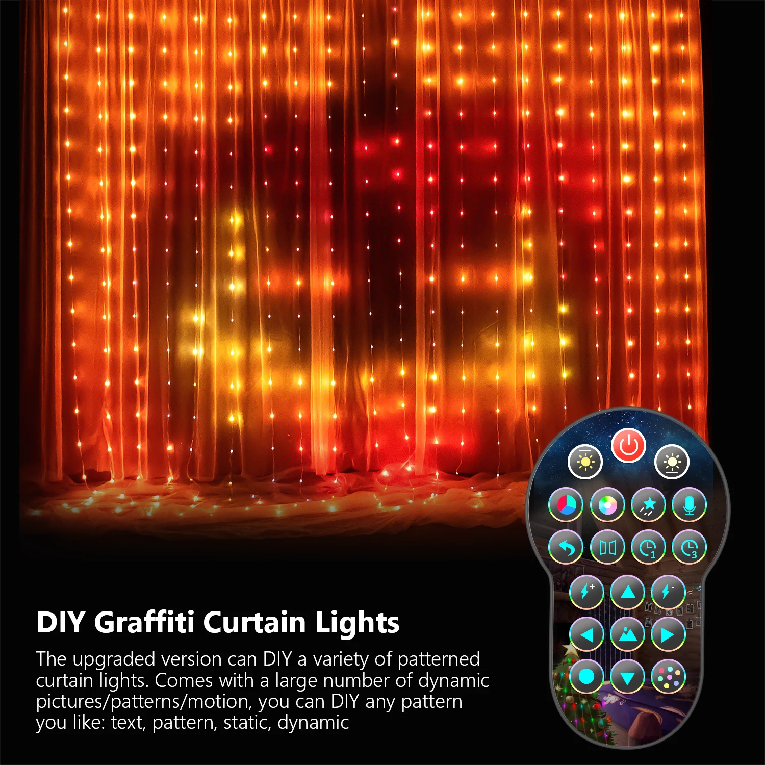 Mexllex Colorful Smart LED Window Hanging Curtain Lights, 400 RGB APP Remote Control DIY Text and Pattern Fairy Garland home