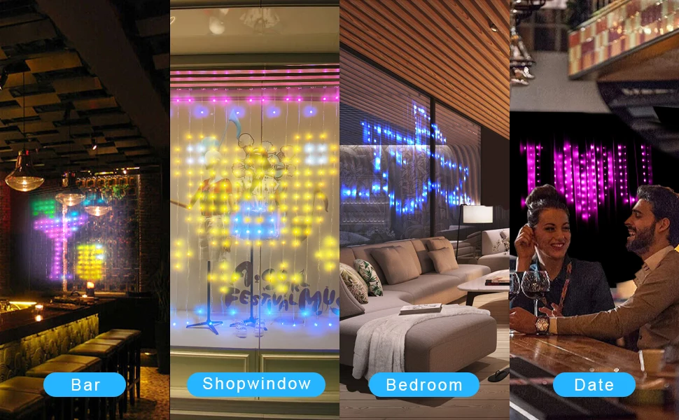 Mexllex Colorful Smart LED Window Hanging Curtain Lights, 400 RGB APP Remote Control DIY Text and Pattern Fairy Garland home