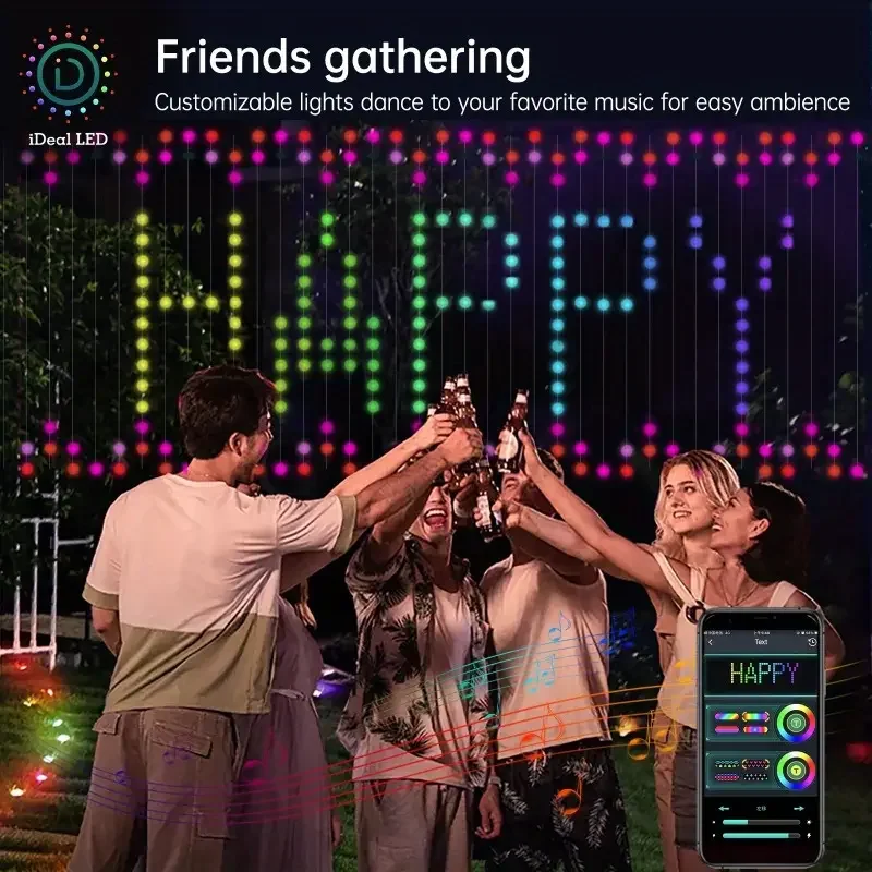 Mexllex Colorful Smart LED Window Hanging Curtain Lights, 400 RGB APP Remote Control DIY Text and Pattern Fairy Garland home