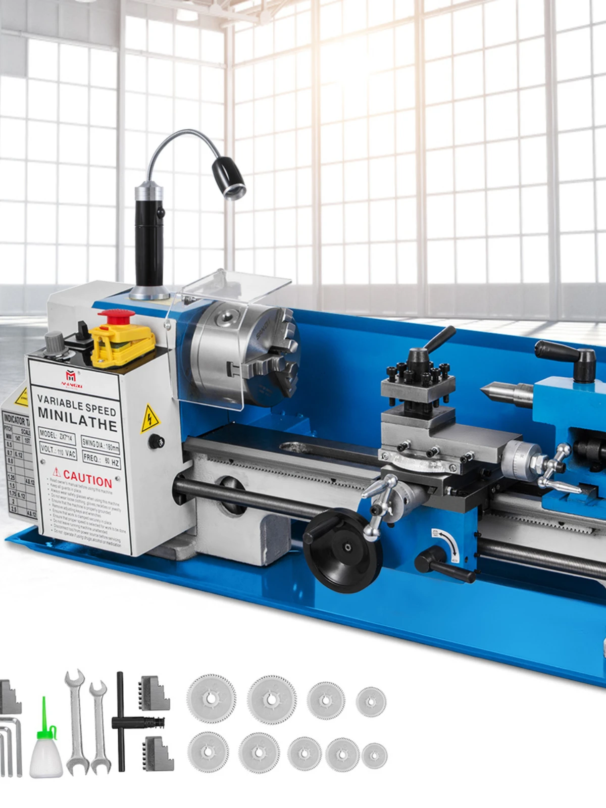 SucceBuy Mini Metal Lathe Machine 7"x14" 550W 180x350mm Variable Speed + 3 Jaw Chuck for Metalworking Turning Drilling Threading
