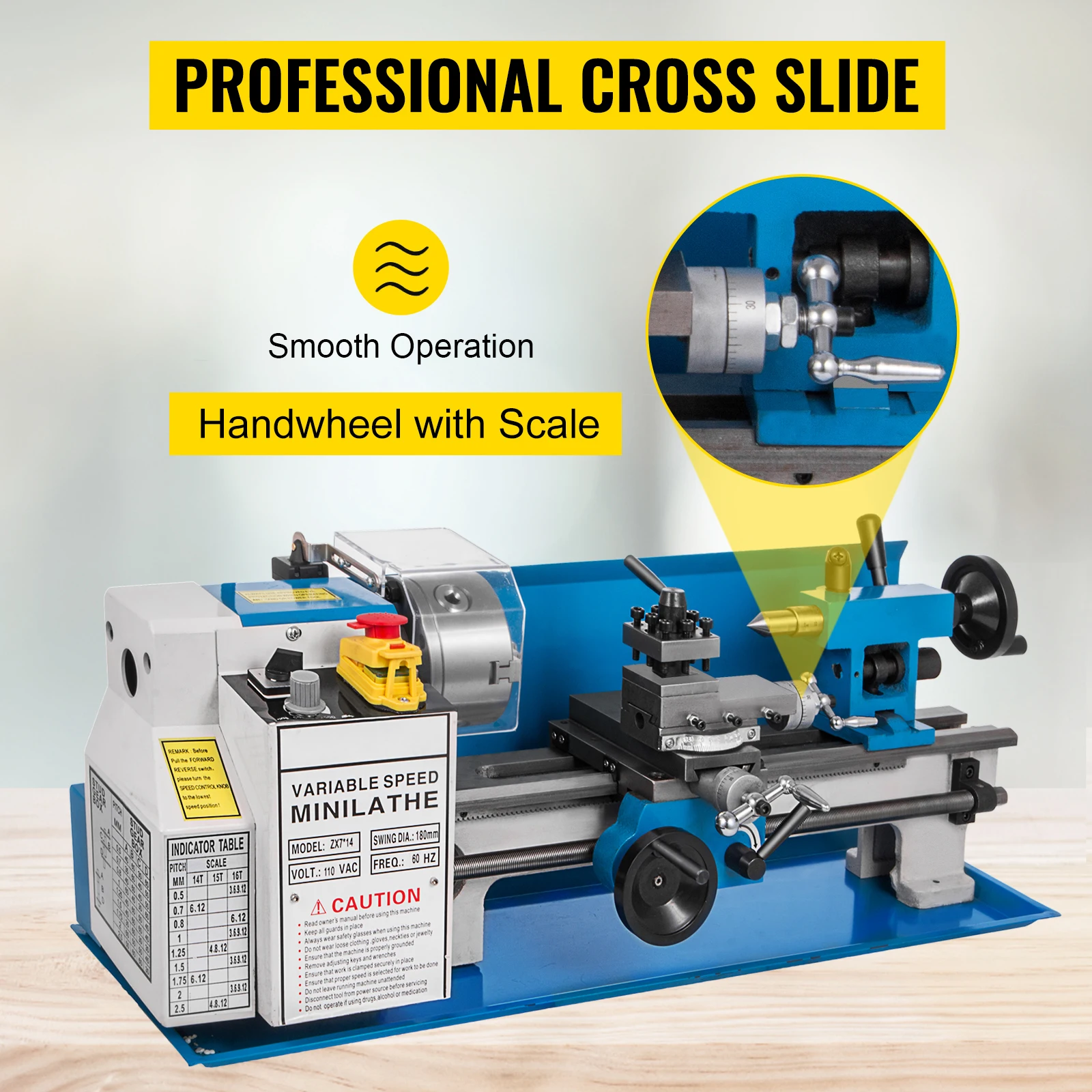 SucceBuy Mini Metal Lathe Machine 7"x14" 550W 180x350mm Variable Speed + 3 Jaw Chuck for Metalworking Turning Drilling Threading