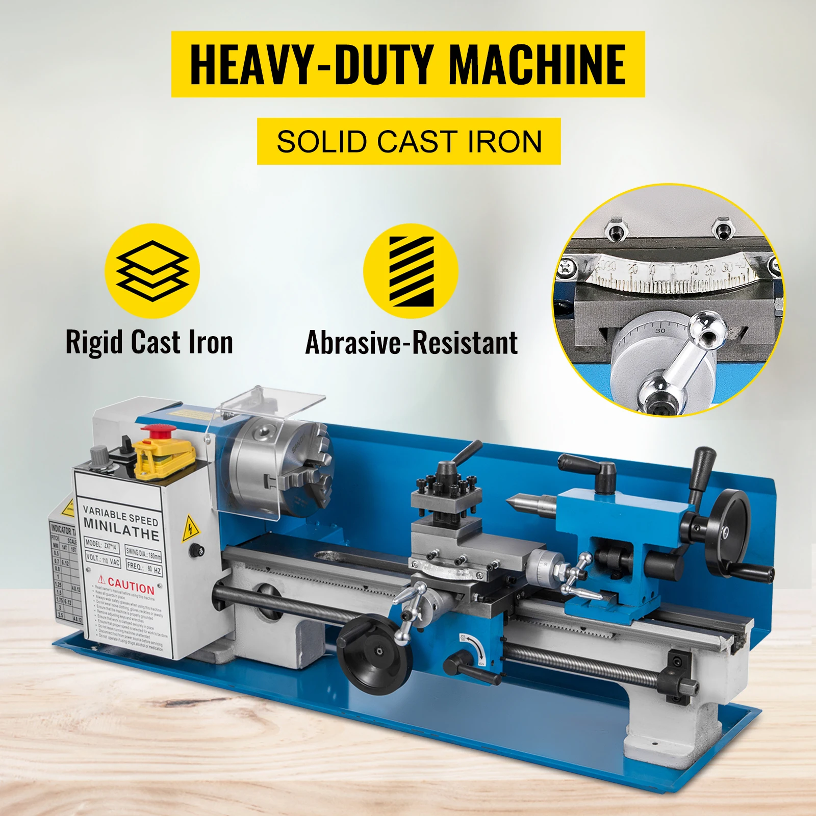 SucceBuy Mini Metal Lathe Machine 7"x14" 550W 180x350mm Variable Speed + 3 Jaw Chuck for Metalworking Turning Drilling Threading