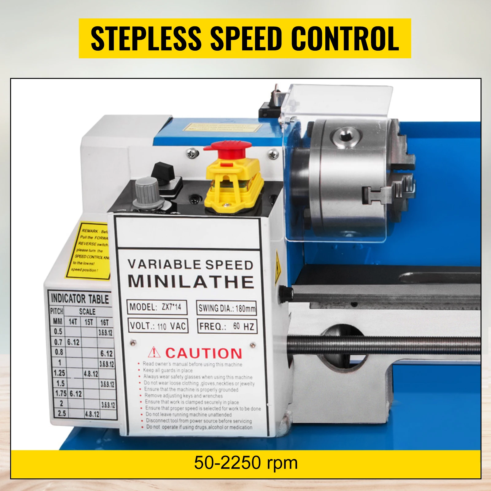 SucceBuy Mini Metal Lathe Machine 7"x14" 550W 180x350mm Variable Speed + 3 Jaw Chuck for Metalworking Turning Drilling Threading