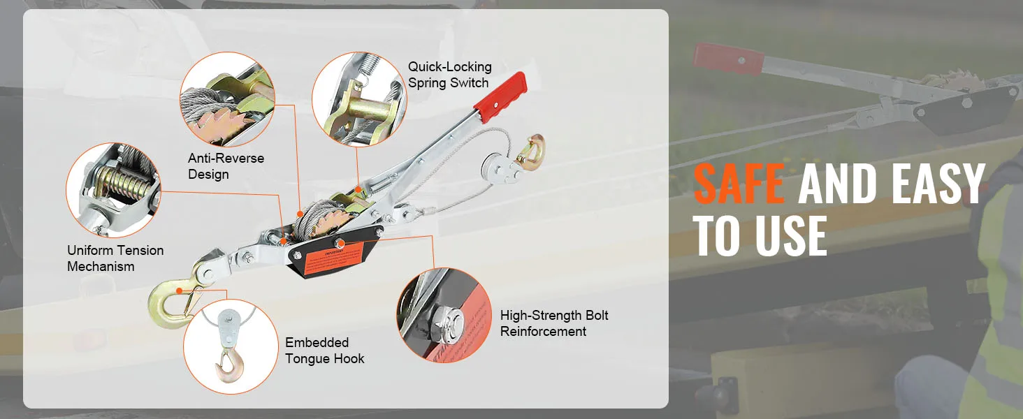 SucceBuy Come Along Winch 2/4/5 Ton Pulling Capacity Heavy Duty Ratchet Automotive Hoist Power Cable Puller for Vehicle Rescue