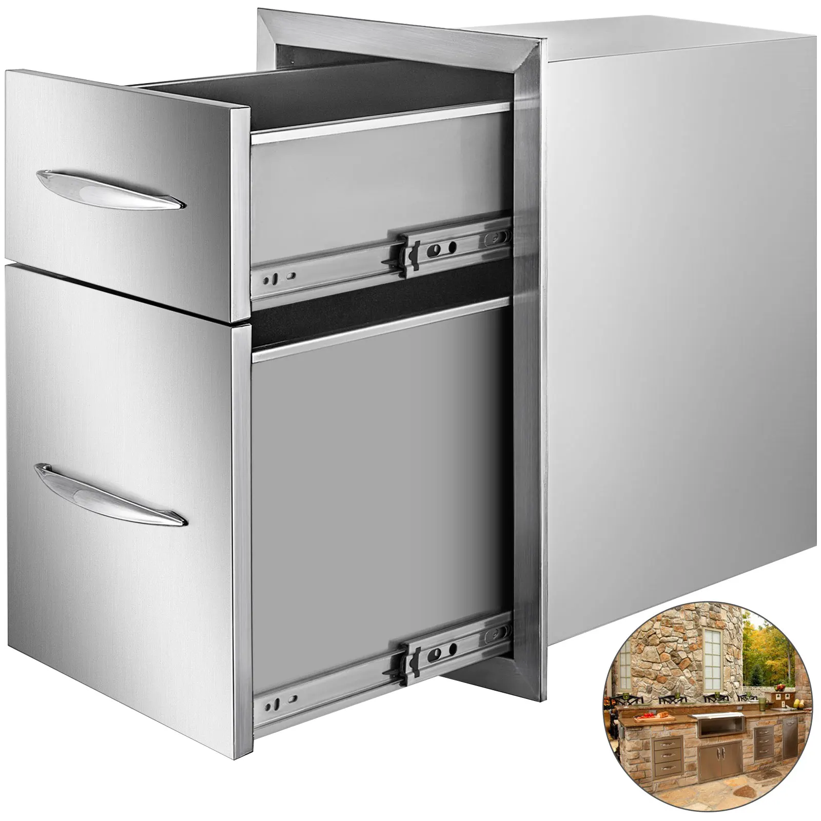 SucceBuy Stainless Steel Outdoor Kitchen Drawers W/ Handle Large Storage BBQ Island Great for Any Weather Condition