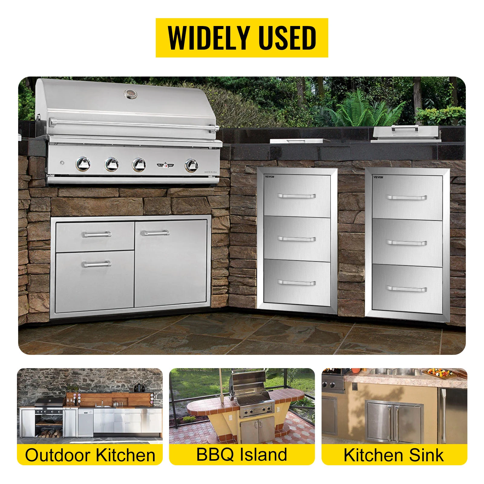 SucceBuy Stainless Steel Outdoor Kitchen Drawers W/ Handle Large Storage BBQ Island Great for Any Weather Condition
