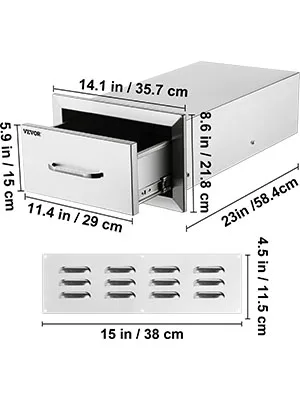 SucceBuy Stainless Steel Outdoor Kitchen Drawers W/ Handle Large Storage BBQ Island Great for Any Weather Condition