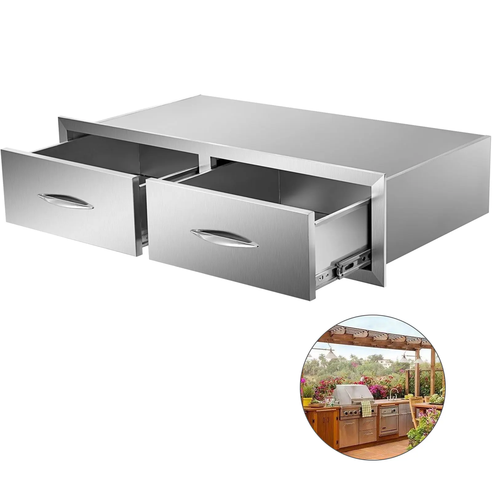 SucceBuy Stainless Steel Outdoor Kitchen Drawers W/ Handle Large Storage BBQ Island Great for Any Weather Condition