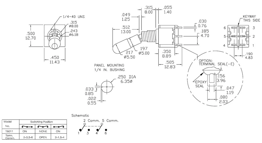 Salecom T80-T LK Series Locking Handle Miniature Toggle Switch 1/4 Inch Panel Mount 5A/125VAC