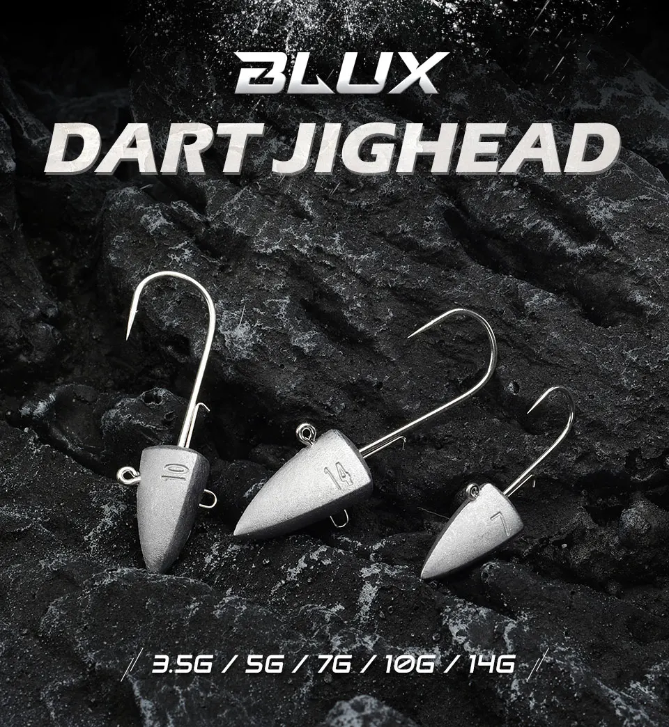 BLUX Dart Jighead Fishhooks 3.5g 5g 7g 10g 14g Worm Fishing Lure Hook Soft Lure Jig Head Artificial Bait Fishing Tackle