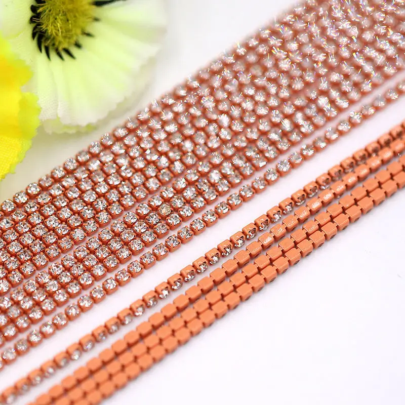 Crystal glass Rhinestone Chain with Colorful bottom sew on stone Cup Chain Gule on Rhinestone Trim DIY Accessories