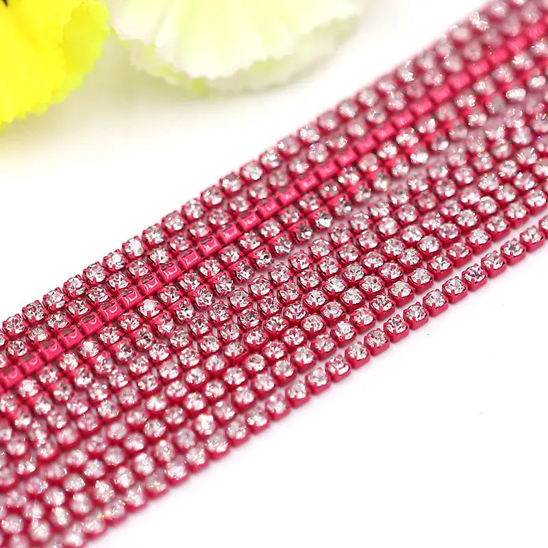 Crystal glass Rhinestone Chain with Colorful bottom sew on stone Cup Chain Gule on Rhinestone Trim DIY Accessories