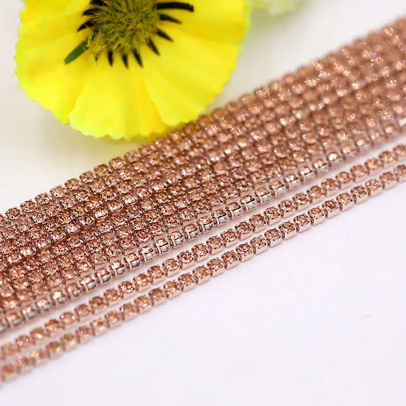 Crystal glass Rhinestone Chain with Colorful bottom sew on stone Cup Chain Gule on Rhinestone Trim DIY Accessories