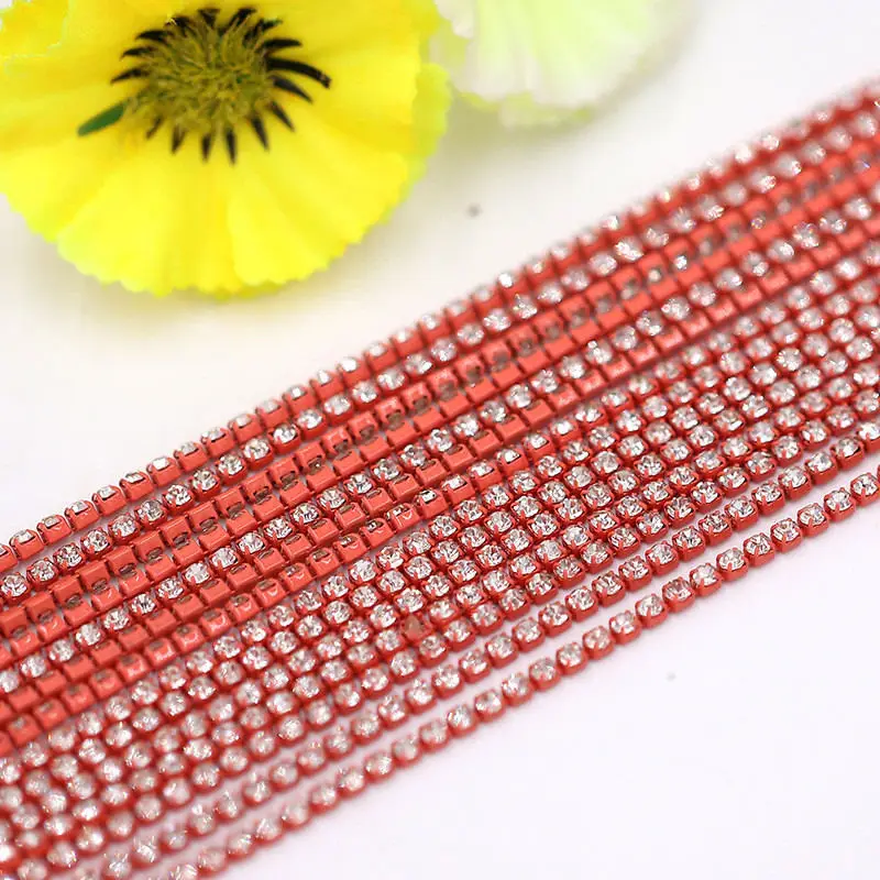 Crystal glass Rhinestone Chain with Colorful bottom sew on stone Cup Chain Gule on Rhinestone Trim DIY Accessories