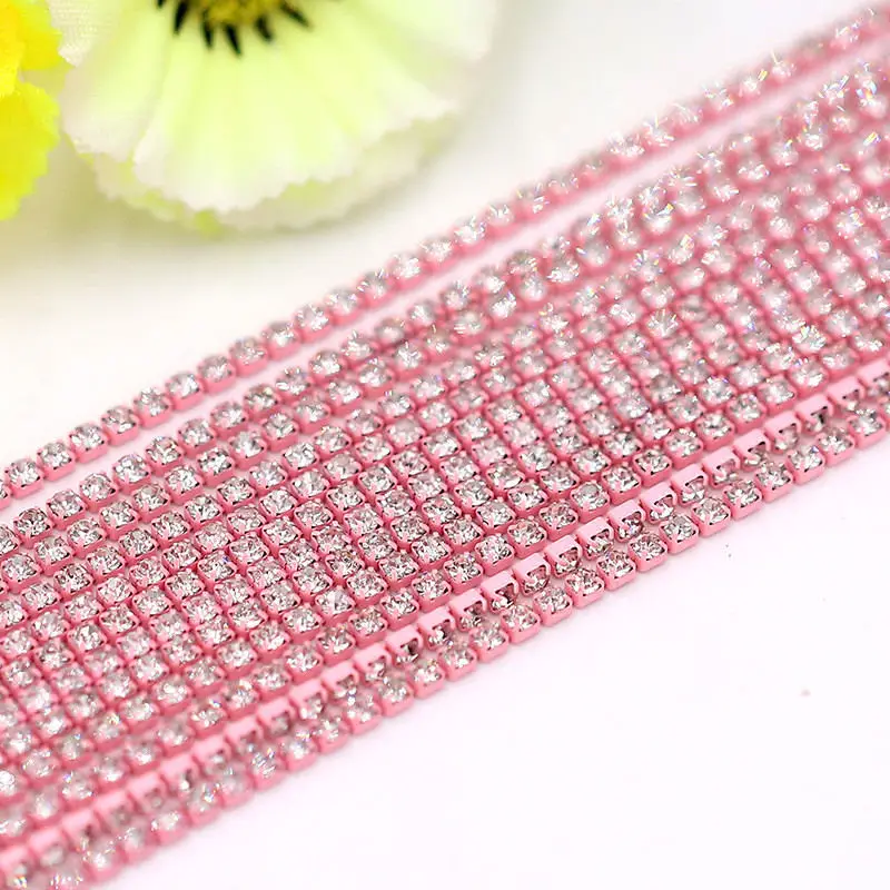Crystal glass Rhinestone Chain with Colorful bottom sew on stone Cup Chain Gule on Rhinestone Trim DIY Accessories