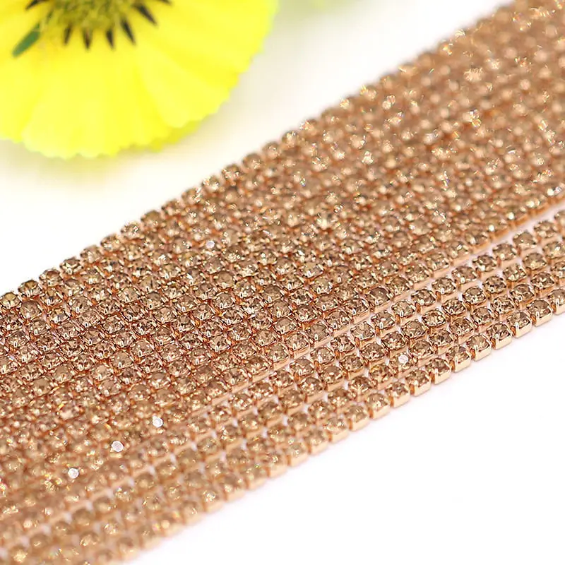 Crystal glass Rhinestone Chain with Colorful bottom sew on stone Cup Chain Gule on Rhinestone Trim DIY Accessories