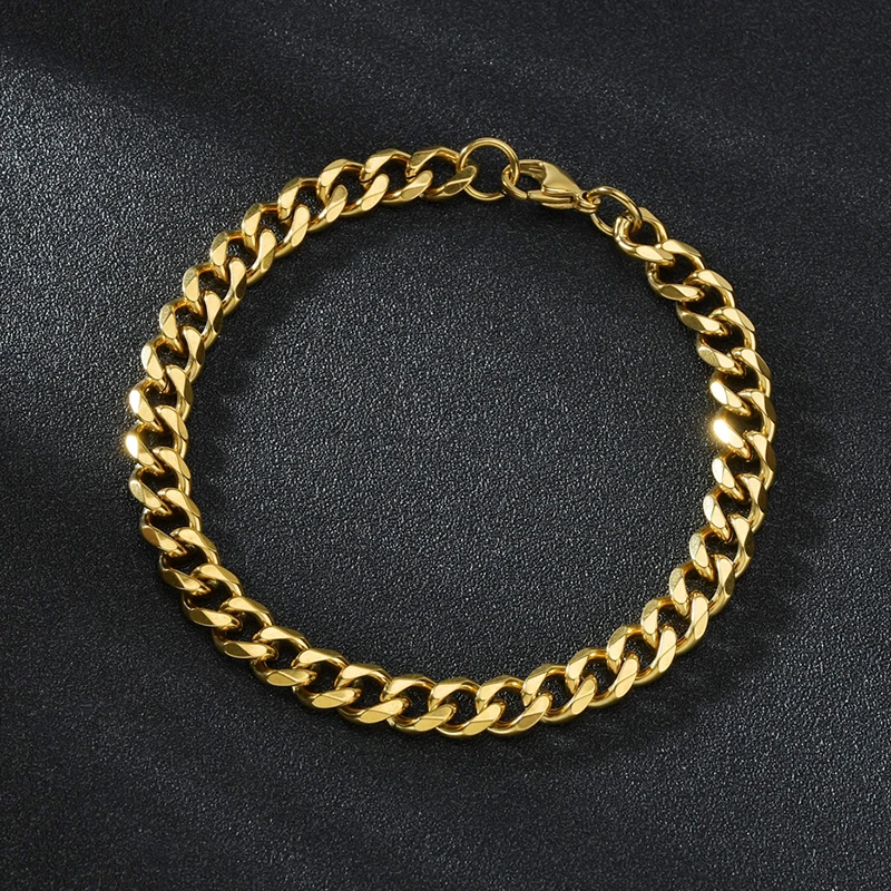 Sifisrri Punk Men 3/5/7mm Stainless Steel Curb Cuban Link Chain Bracelets Gold Color Solid Chains Unisex Wrist Jewelry Gift