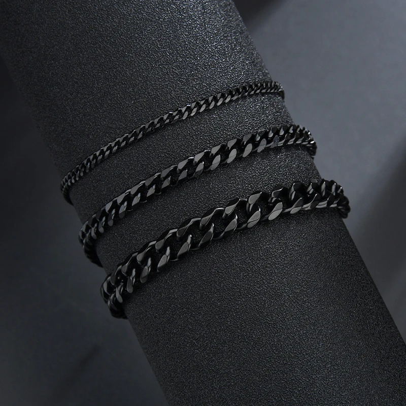 Sifisrri Punk Men 3/5/7mm Stainless Steel Curb Cuban Link Chain Bracelets Gold Color Solid Chains Unisex Wrist Jewelry Gift