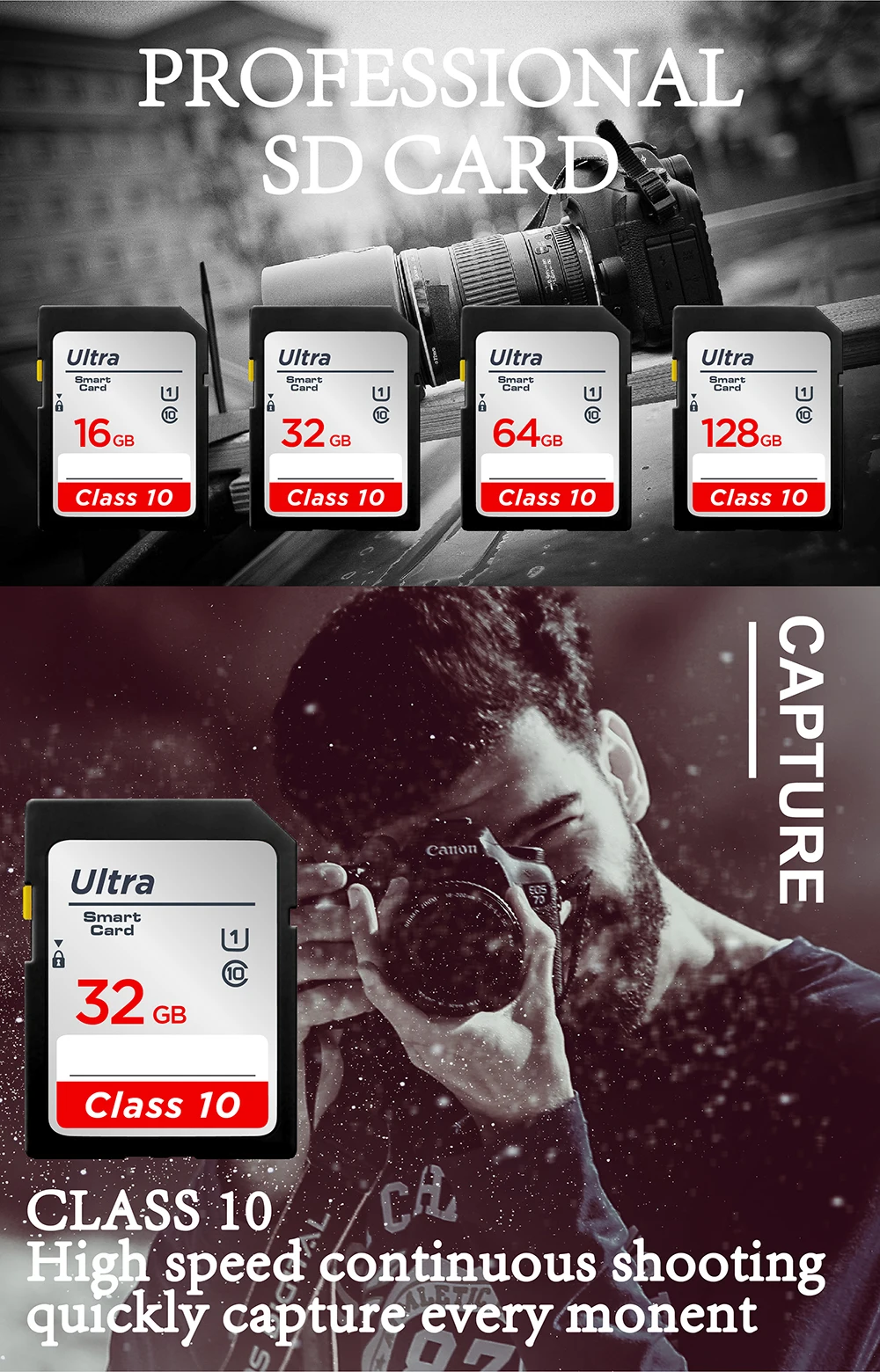 Camera SD 128GB 256GB 512GB Flash Memory Card 32GB 64GB U1 SD Cards Class 10 Tarjeta SLR SD Card U3 UHS-I 16GB for SLR