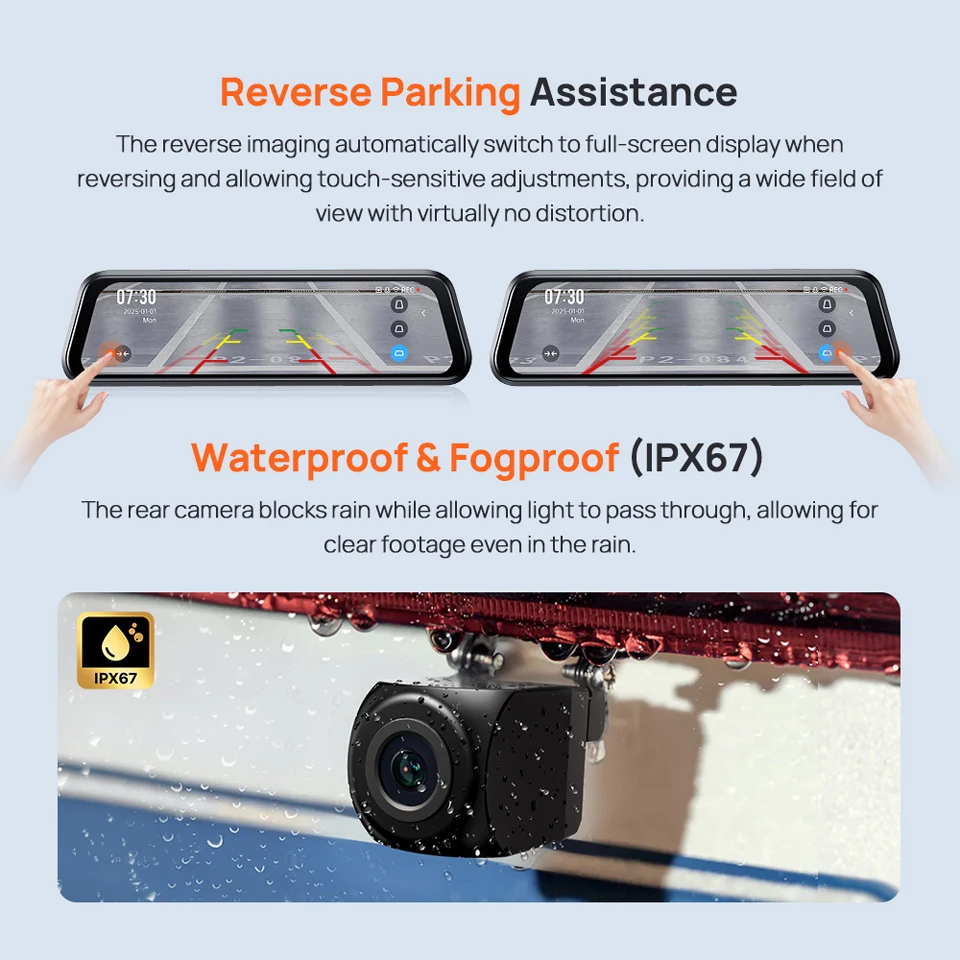 70mai Rearview Dash Cam S410 9.35" Mirror Display Front 2K Rear 1080P F1.55 Aperture Supercapacitor 24/7 Protection 70mai S410