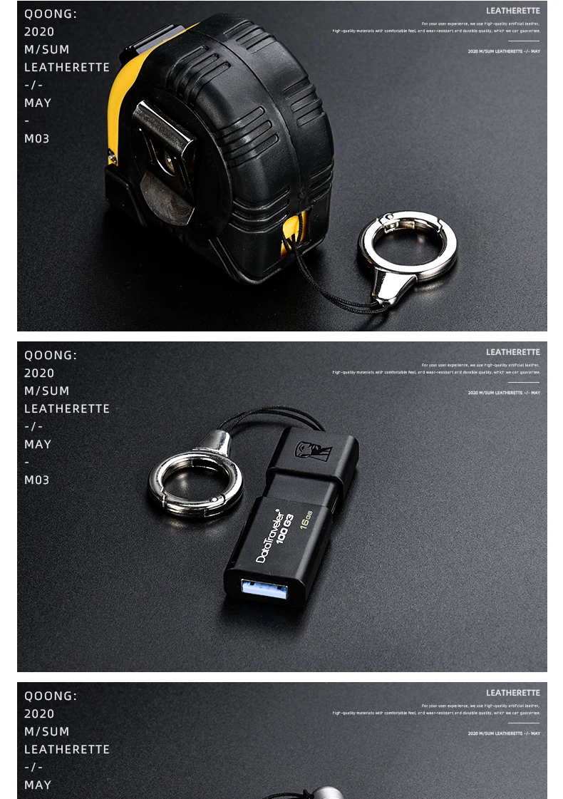 2 PCS Multifunction Key Chain Holder Black Rope Phone Lanyard Key Ring Metal Car Keychain U Disk ID Cards Keyring Men Women M03