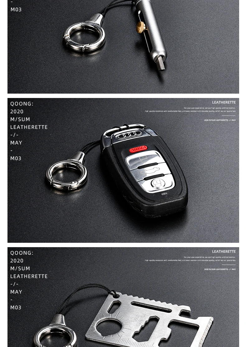 2 PCS Multifunction Key Chain Holder Black Rope Phone Lanyard Key Ring Metal Car Keychain U Disk ID Cards Keyring Men Women M03
