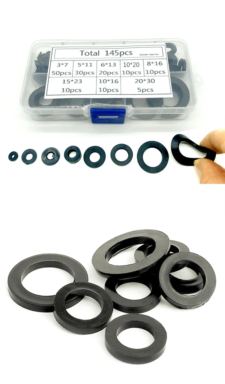 8 Sizes Black Insulation Sealing Ring Rubber Flat Washer Gasket Assortment Kit M3 M4 M5 M6 M8 M10 M15 M20 Home Improvement