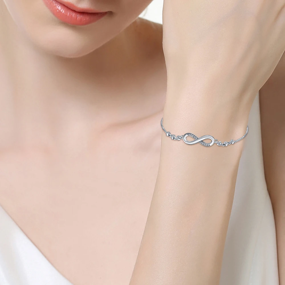 PANDACH Authentic 925 Sterling Silver Infinity Adjustable Bracelet For Women Hot Fashion 8 Word Bracelet For Gift CMB81
