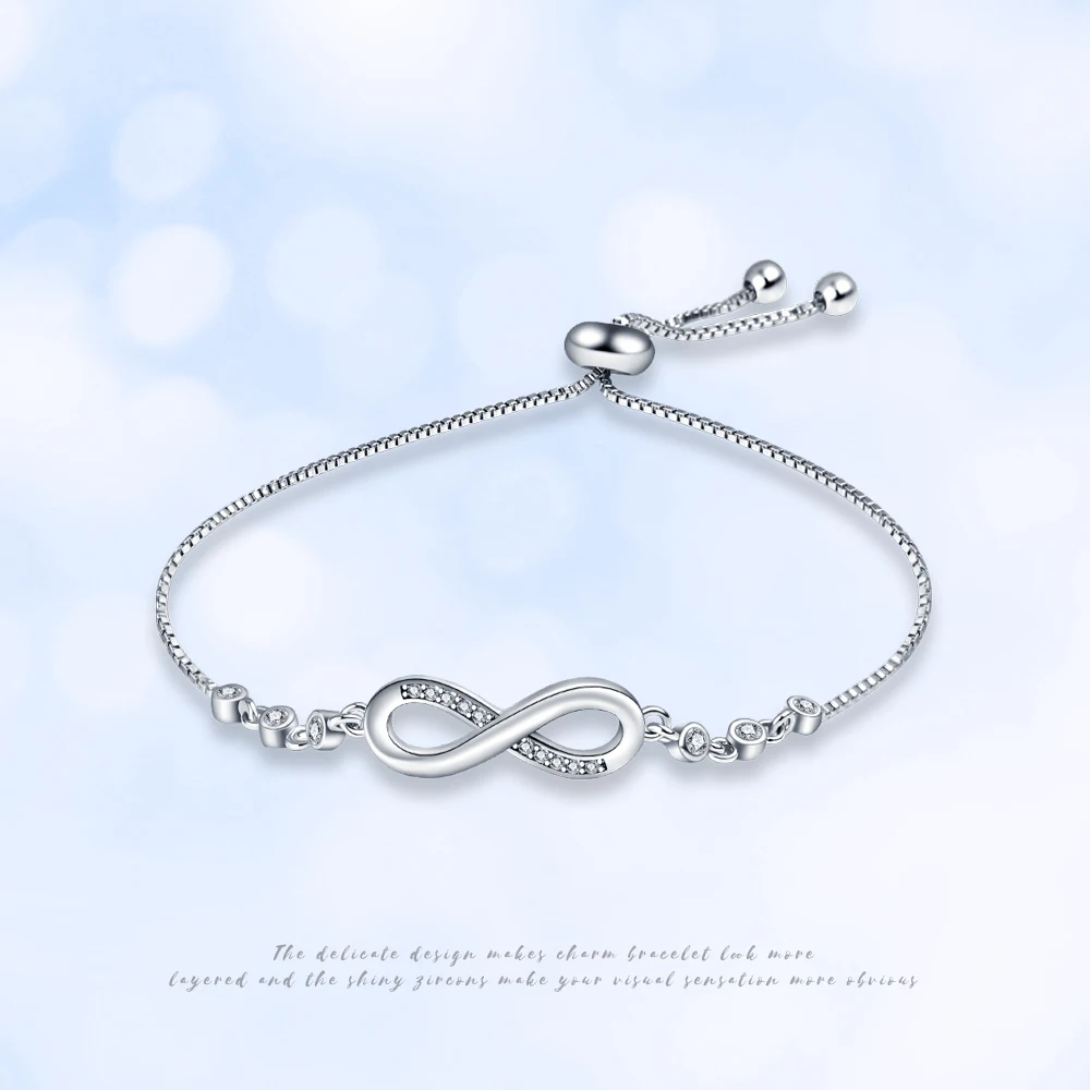 PANDACH Authentic 925 Sterling Silver Infinity Adjustable Bracelet For Women Hot Fashion 8 Word Bracelet For Gift CMB81