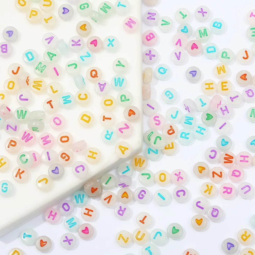 100pcs/lot Mixed English Letter Acrylic Beads Flat Heart Alphabet Number Beads for DIY Charms Bracelet Necklace Jewelry Making