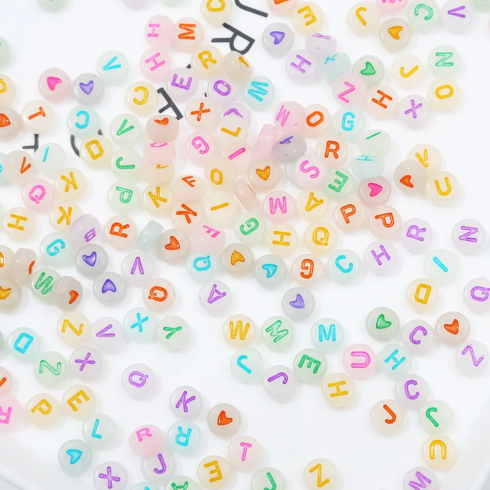 100pcs/lot Mixed English Letter Acrylic Beads Flat Heart Alphabet Number Beads for DIY Charms Bracelet Necklace Jewelry Making