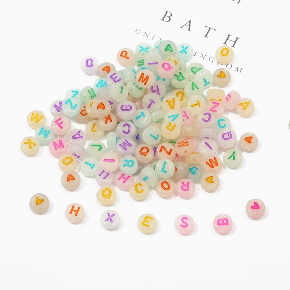 100pcs/lot Mixed English Letter Acrylic Beads Flat Heart Alphabet Number Beads for DIY Charms Bracelet Necklace Jewelry Making