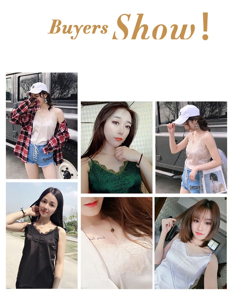 Sexy Lace Camisole Women Silk V-neck Tops Summer New Sleeveless Casual Tank Tops Female Slim Soft Satin Basic Tops Plus Size