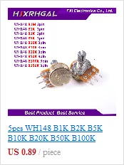 5 Sets WH148 1K 10K 20K 50K 100K 500K Ohm 15mm 3 Pin Linear Taper Rotary Potentiometer Resistor for Arduino with AG2 White cap