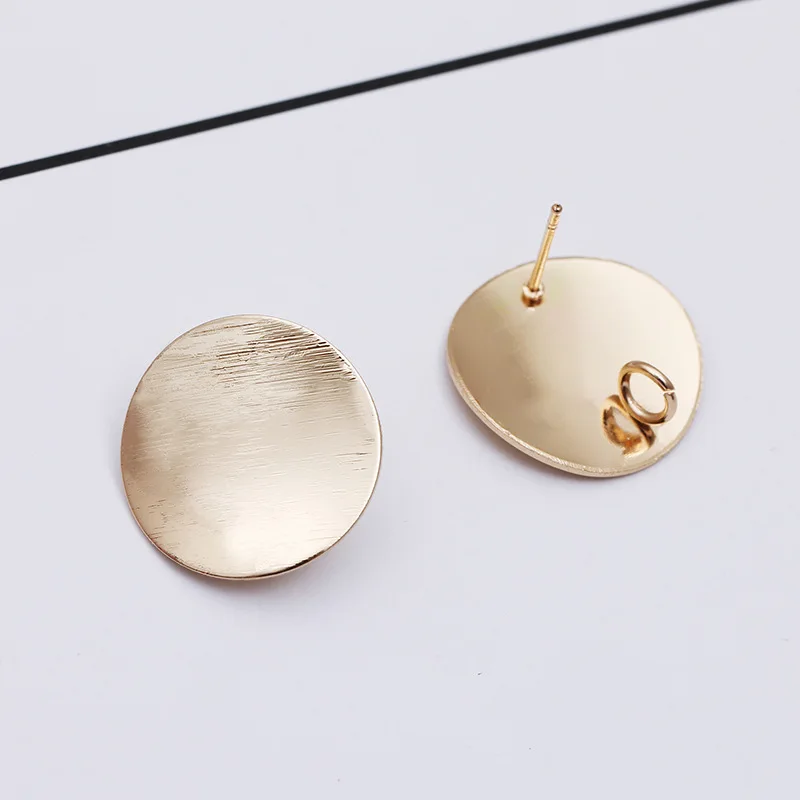 20pcs/lot Gold Color 20mm Metal Round Bent Stud Earrings Post Base with Loop For Jewelry Making Diy Earring Components Findings