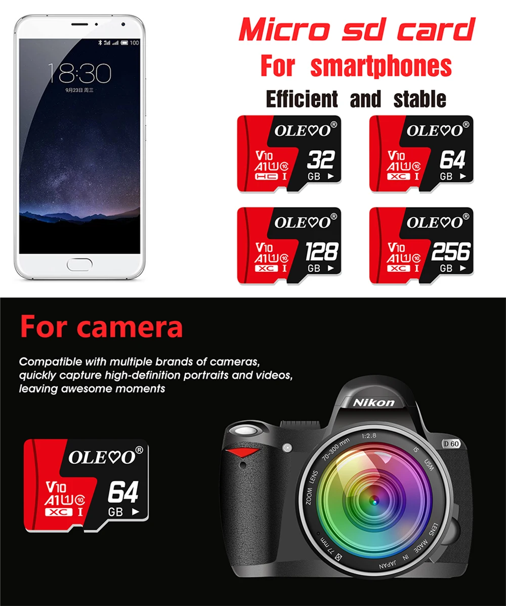 Class10 Memory Card C10 UHS-I TF/SD Cards Trans Flash SD 64GB 128GB EVO+ Mini SD Card 32G Grade A1