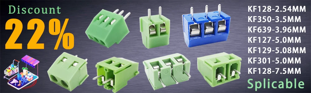 KF301 2P 3P 4P 5mm Screw Wire Terminal Block KF301-2P KF301-3/4P Pitch 5.0mm Straight Pin Spliceable Plug-in PCB Cable Connector