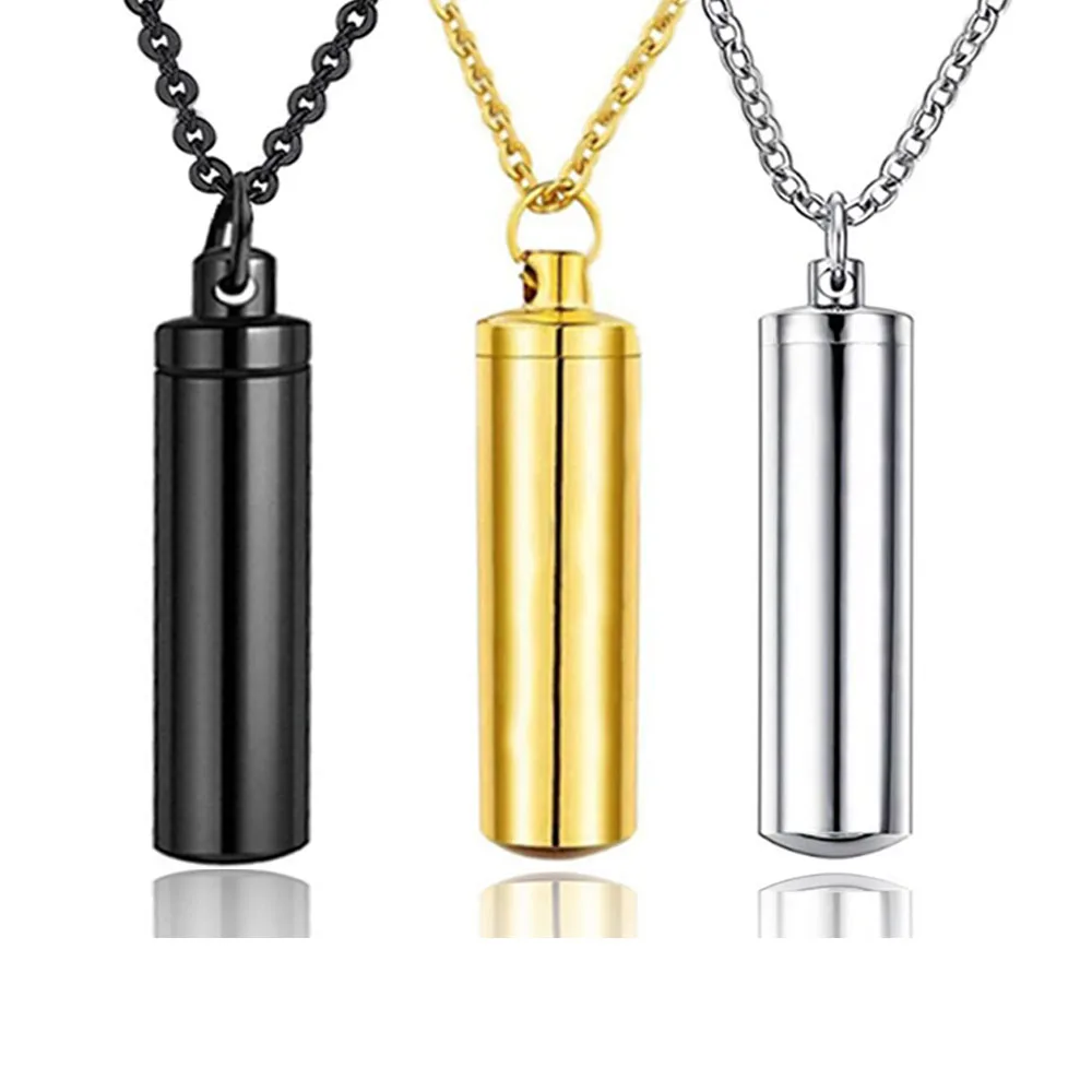 3 Colors Stainless Steel Holder Cylinder Ashes Urn Pendant Cremation Memorial Keepsake Necklace Jewelry Dropship