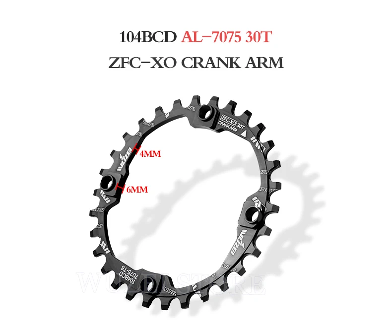 WUZEI 104BCD Round Shape Chainrings 30T 32T 34T 36T 38T 40T 42T 44T 46T 48T 50T 52T Narrow Wide Chain Wheel MTB Bicycle Parts