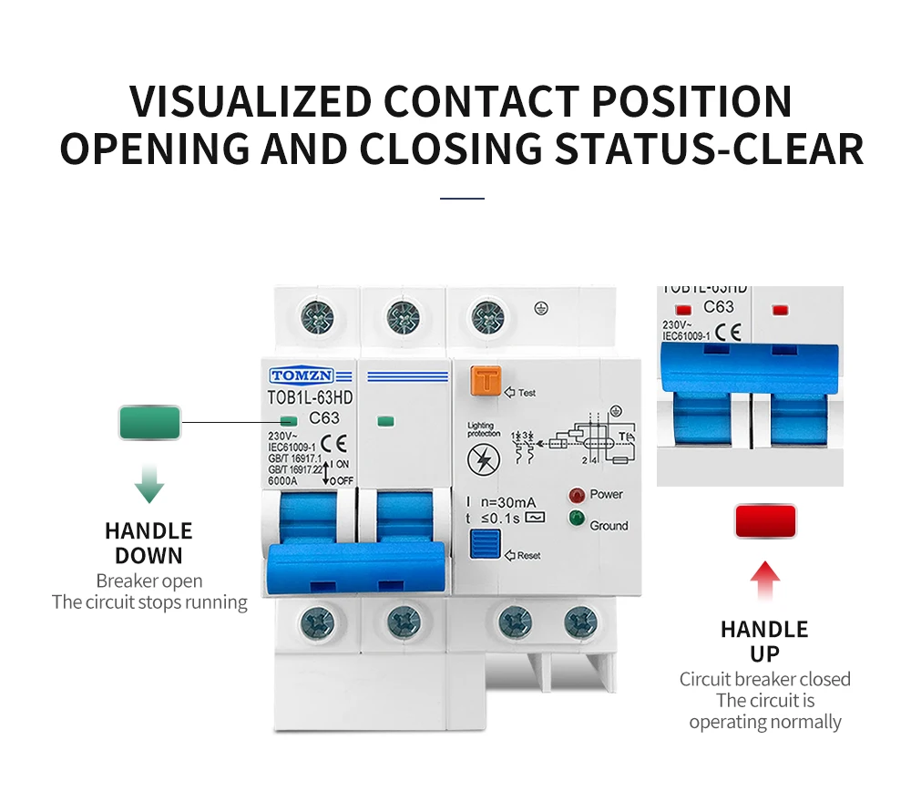 TOMZN Residual Current Circuit Breaker Main Switch With Surge Protector RCBO MCB With Lightning Protection SPD